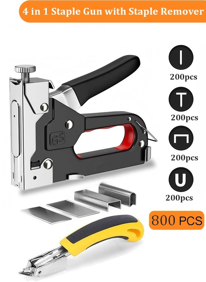 YIM-VIBEHAUS Staple Gun, Heavy Duty 4 in 1 Manual Hand Staplers with Stapler Remover and 800Pcs Staples, Nail Gun for Wood Furniture Woodworking Sofa Seat Cover Repair - Image 1